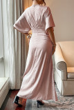 Pink Split V Neck Maxi Dress 