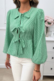 Bubble Sleeves Tie Knot Shirt 