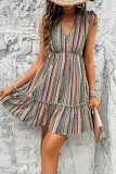 V Neck Splicing Printed Mini Dress 