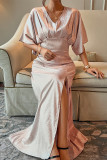 Pink Split V Neck Maxi Dress 