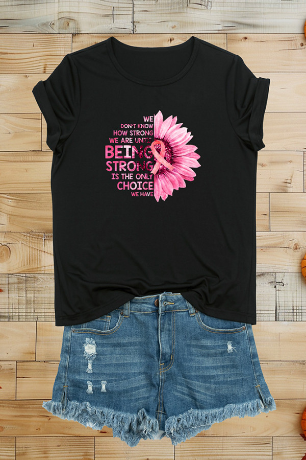 Sunflower Pink Breast Cancer Awareness Print Graphic Top