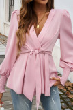 Puff Sleeves V Neck Bowknot Top 