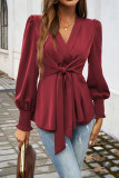 Puff Sleeves V Neck Bowknot Top 