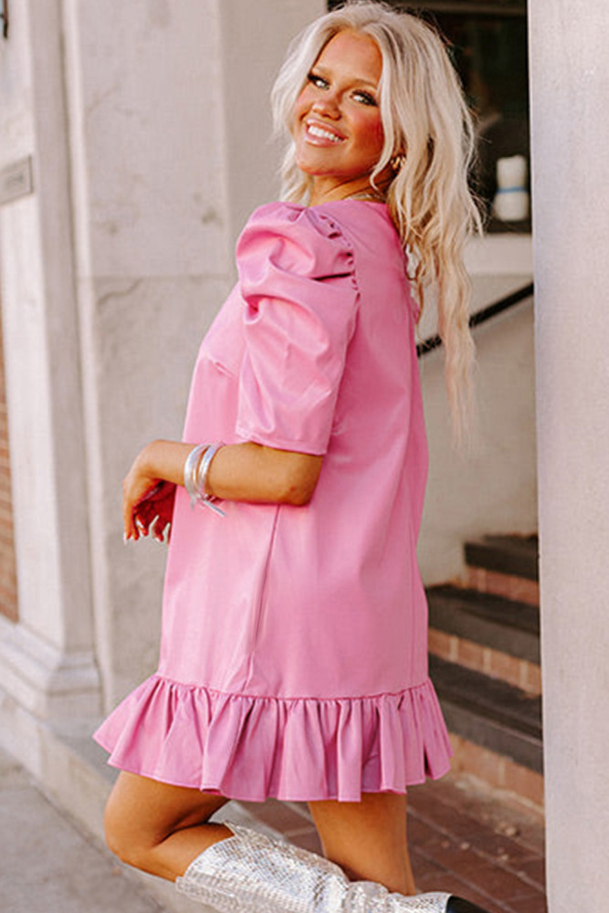 pink pleather dress Ruffle Confetti Boutique The soft US$ 18.66 - Sachet Pink