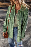 Mist Green Patched Pocket Button Up Corduroy Shacket