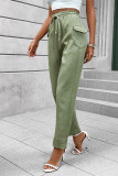 Green Textured Elastic Waist Pants 