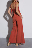 Red Wide Leg One Piece Overall Jumpsuit 