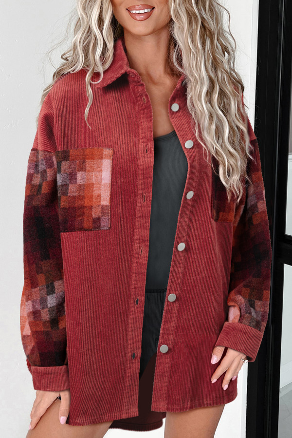 Gold Flame Checker Patchwork Raw Edge Oversized Corduroy Jacket