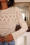 White Geometric Lace Buttoned Decor Long Sleeve Blouse