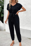 Black V Neck One Piece Jumpsuit 