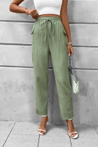 Green Textured Elastic Waist Pants 