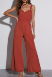 Red Wide Leg One Piece Overall Jumpsuit 