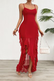 Red Spaghetti Ruffle Mesh Dress 