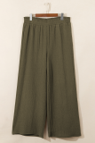 Jungle Green Plus Size Textured Shirred High Waist Casual Pants