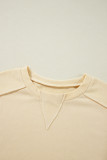 Beige Splicing Round Neck Pullover Sweatshirt