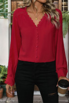 Red Lace Button Up Shirt 