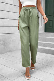 Green Textured Elastic Waist Pants 