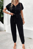 Black V Neck One Piece Jumpsuit 