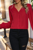 Red Lace Button Up Shirt 