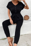 Black V Neck One Piece Jumpsuit 