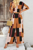 Colorblock Crop Top and Wide Leg Pants Set 