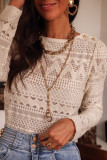 White Geometric Lace Buttoned Decor Long Sleeve Blouse