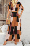 Colorblock Crop Top and Wide Leg Pants Set 