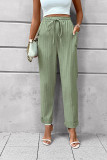 Green Textured Elastic Waist Pants 