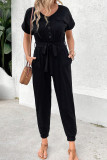 Black V Neck One Piece Jumpsuit 