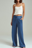 Sail Blue Drawstring High Waist Wide Leg Pocketed Sweatpants