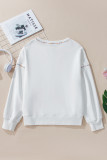 White Contrast Rainbow Trim Drop Shoulder Pullover Sweatshirt