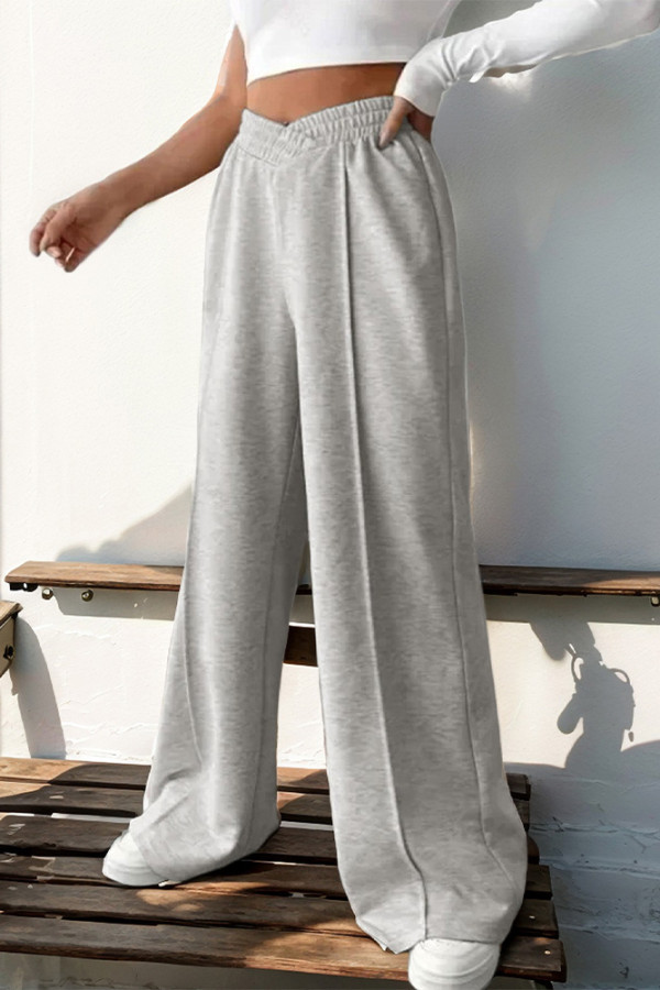 Grey High Waist Wide Leg Pants 