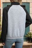 Stand Collar Colorblock Textured Sweatshirt 