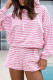 Pink Stripe Kangaroo Pocket Hoodie and Wide Leg Shorts Set