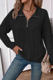 Zipper Turndown Collar Long Sleeves Sweatshirt 