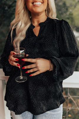 Black Plus Size Leopard Print Notch V Neck Blouse