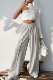 Grey High Waist Wide Leg Pants 