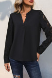 Black V Neck Lace Sleeves Blouse 