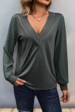 Grey V Neck Lace Sleeves Top 