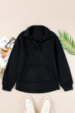 Black V Neck Collared Kangaroo Pocket Sweatshirt