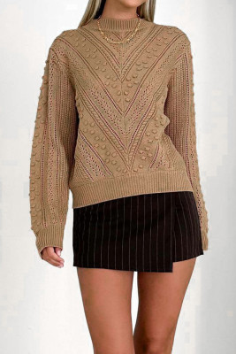 Khaki Jacquard Knitting Sweater 