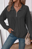 Zipper Turndown Collar Long Sleeves Sweatshirt 