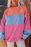 Bright Pink Colorblock Patchwork Drop Shoulder Sweatshirt