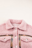 Pink Western Aztec Print Sherpa Splicing Buttoned Flap Pocket Coat