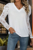 White V Neck Lace Sleeves Top 