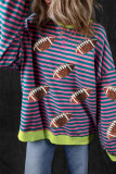 Green Stripe Sequin Rugby Football Graphic Colorblock Edge Game Day Sweatshirt