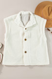 Beige Sherpa Cap Sleeve Stand Collar Jacket Vest