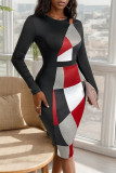 Colorblock Long Sleeves Bodycon Dress 