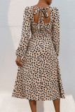 Square Neck Leopard Puff Sleeves Dress 