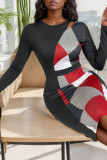 Colorblock Long Sleeves Bodycon Dress 